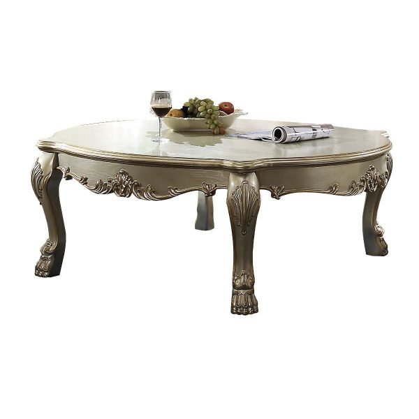 54" Gold And Bone Solid And Manufactured Wood Coffee Table - Image 4