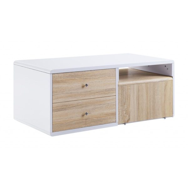 47" White and Natural Coffee Table With Four Drawers - Image 4