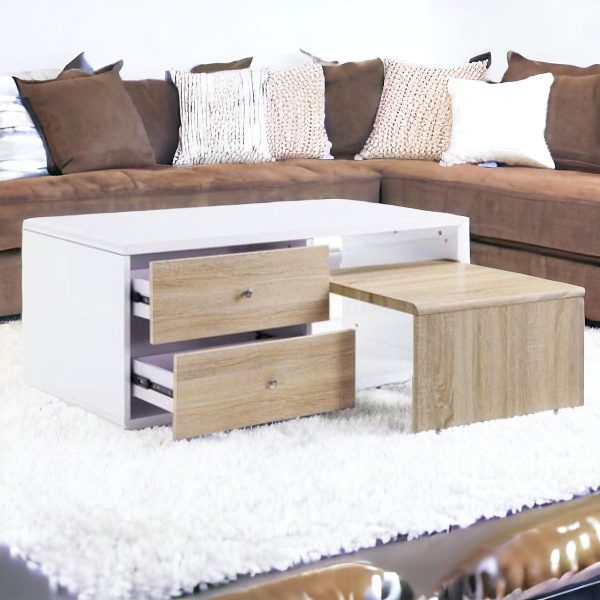 47" White and Natural Coffee Table With Four Drawers - Image 2