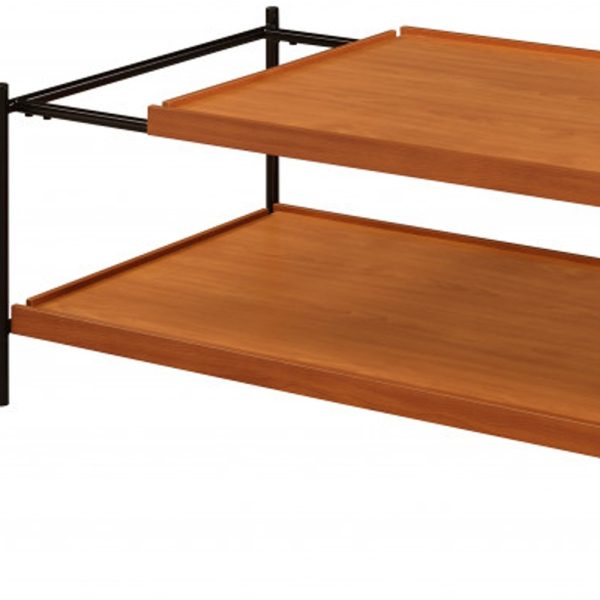 48" Black And Honey Oak Rectangular Coffee Table With Shelf - Image 4