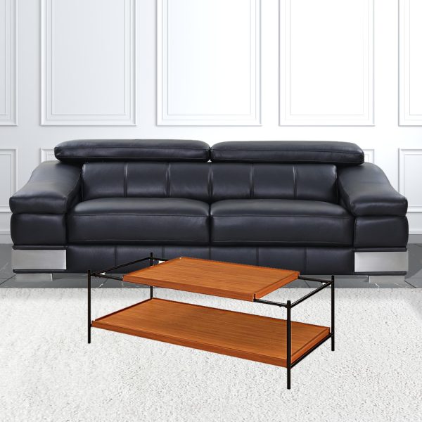48" Black And Honey Oak Rectangular Coffee Table With Shelf - Image 2