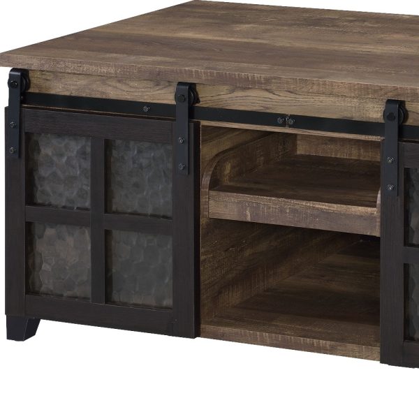 47" Black And Rustic Oak Manufactured Wood Rectangular Coffee Table With Shelf - Image 2