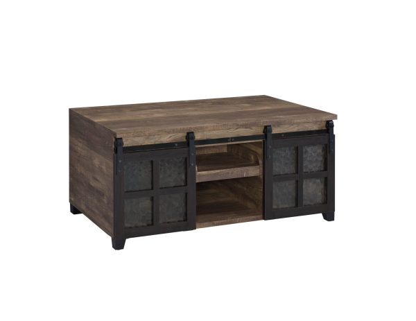 47" Black And Rustic Oak Manufactured Wood Rectangular Coffee Table With Shelf - Image 4