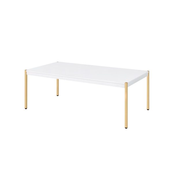 48" Gold And White Manufactured Wood And Metal Rectangular Coffee Table - Image 3