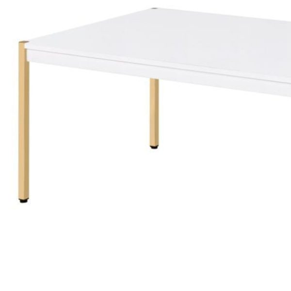 48" Gold And White Manufactured Wood And Metal Rectangular Coffee Table - Image 2