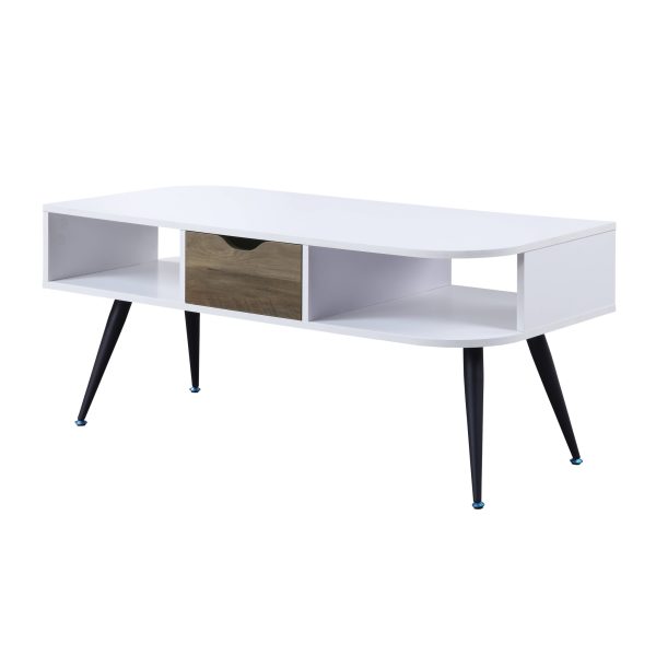 44" Black And White Melamine Veneer And Metal Rectangular Coffee Table With Drawer And Shelf - Image 2