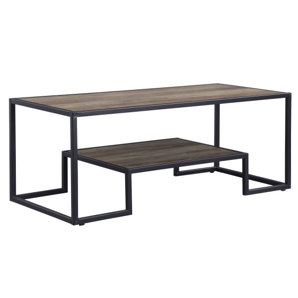 45" Black And Rustic Oak Paper Veneer And Metal Rectangular Coffee Table With Shelf - Image 2