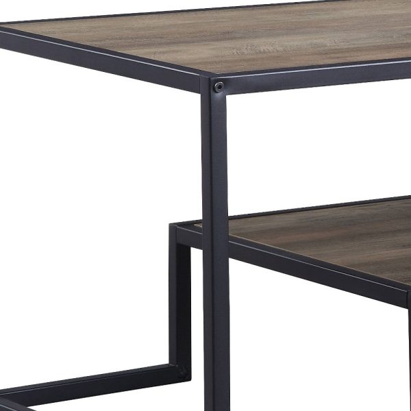 45" Black And Rustic Oak Paper Veneer And Metal Rectangular Coffee Table With Shelf - Image 4
