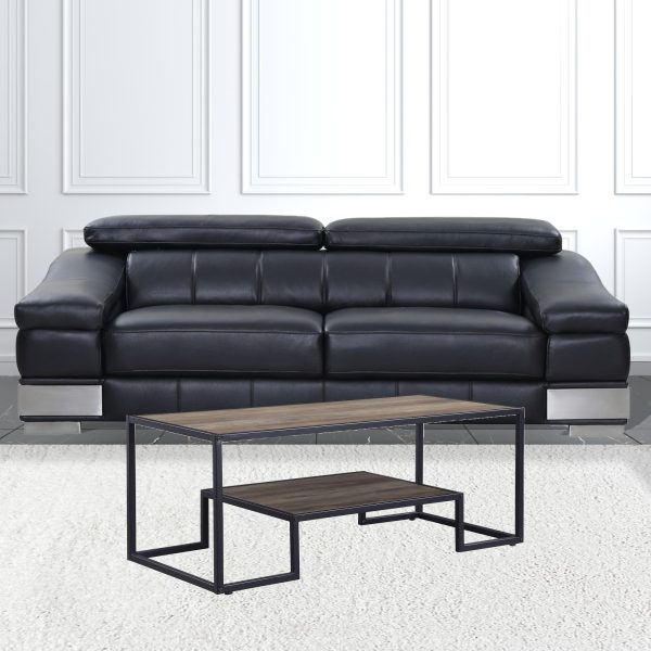 45" Black And Rustic Oak Paper Veneer And Metal Rectangular Coffee Table With Shelf - Image 3