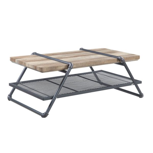 47" Sandy Gray And Oak Paper Veneer And Metal Rectangular Coffee Table With Shelf - Image 2