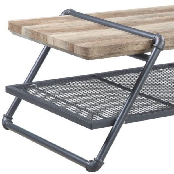 47" Sandy Gray And Oak Paper Veneer And Metal Rectangular Coffee Table With Shelf - Image 4