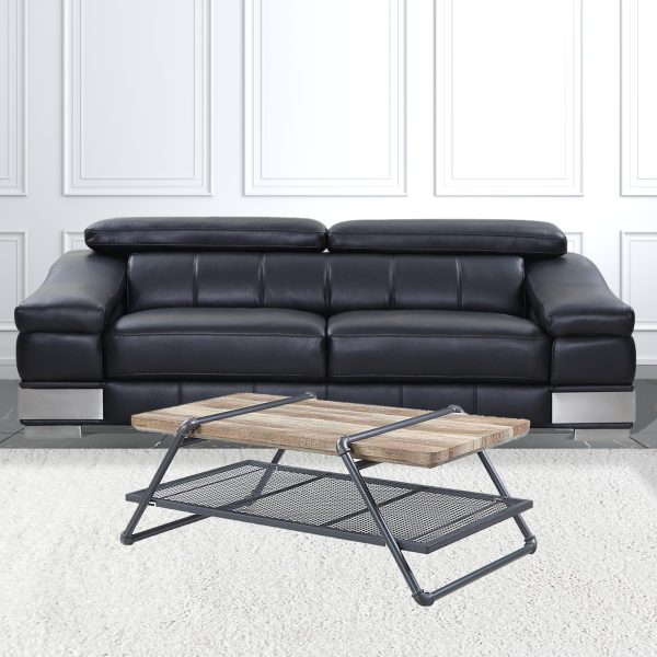 47" Sandy Gray And Oak Paper Veneer And Metal Rectangular Coffee Table With Shelf - Image 3