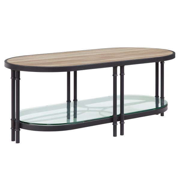 47" Natural Metal Oval Coffee Table With Shelf - Image 2