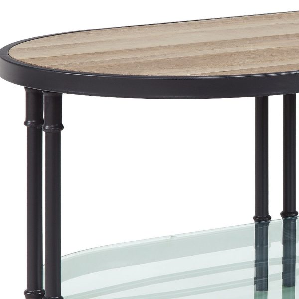 47" Natural Metal Oval Coffee Table With Shelf - Image 4