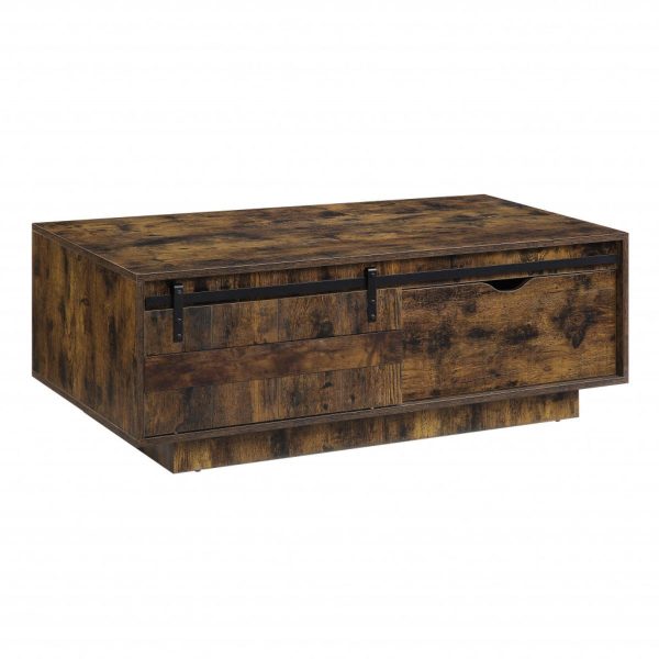 47" Brown and Black Melamine Veneer And Wood Coffee Table With Drawer And Shelf - Image 2