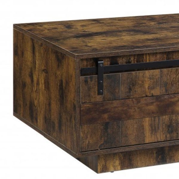 47" Brown and Black Melamine Veneer And Wood Coffee Table With Drawer And Shelf - Image 4