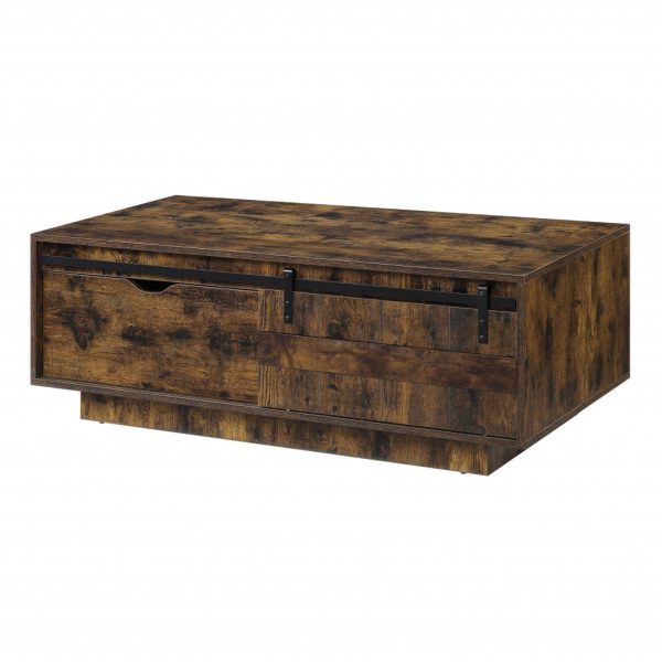 47" Brown and Black Melamine Veneer And Wood Coffee Table With Drawer And Shelf - Image 3