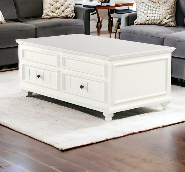 48" White Lift Top Coffee Table With Two Drawers - Image 2