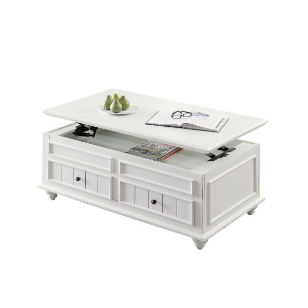 48" White Lift Top Coffee Table With Two Drawers - Image 4