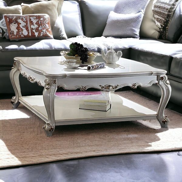 47" Pearl Solid And Manufactured Wood Coffee Table With Shelf - Image 2