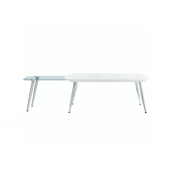 47" White Clear And Silver Wood And Glass Extendable Coffee Table - Image 4