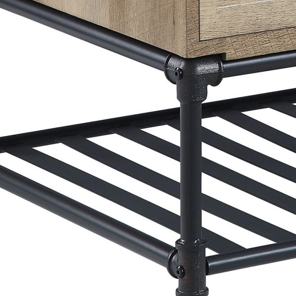 47" Sandy Black And Oak Paper Veneer And Metal Rectangular Coffee Table With Two Drawers And Shelf - Image 4
