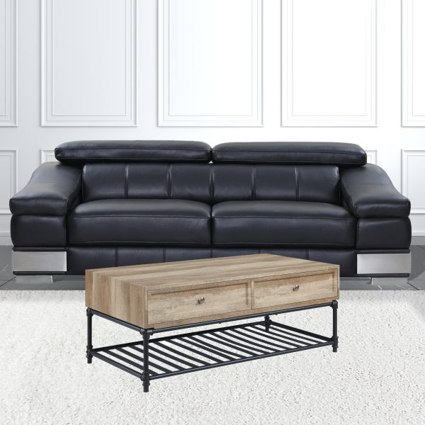 47" Sandy Black And Oak Paper Veneer And Metal Rectangular Coffee Table With Two Drawers And Shelf - Image 2