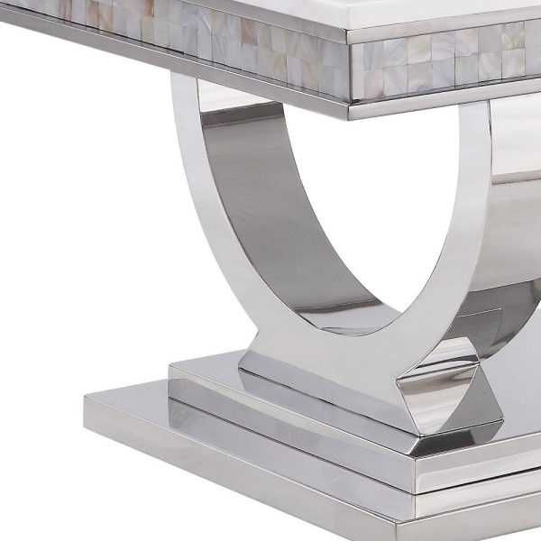51" White And Silver Faux Marble Mirrored Coffee Table - Image 3