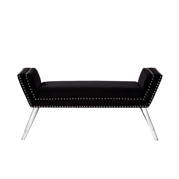 45" Black And Clear Upholstered Velvet Bench - Image 3