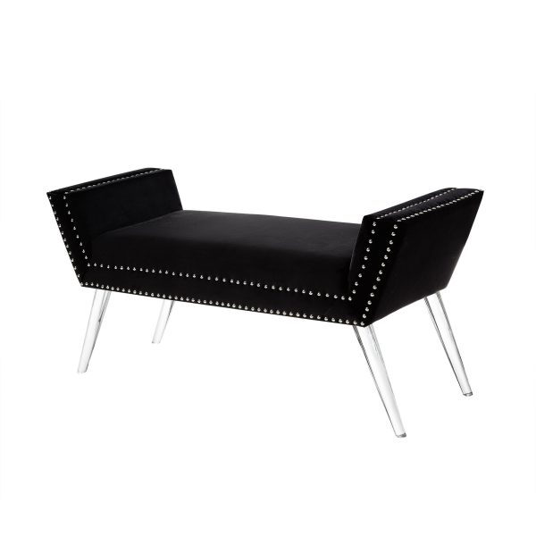 45" Black And Clear Upholstered Velvet Bench - Image 4