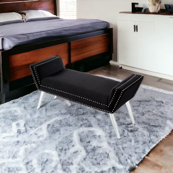 45" Black And Clear Upholstered Velvet Bench - Image 2