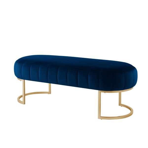 53" Navy Blue and Gold Tufted Velvet Upholstered Bench - Image 3