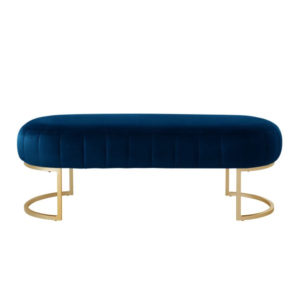 53" Navy Blue and Gold Tufted Velvet Upholstered Bench