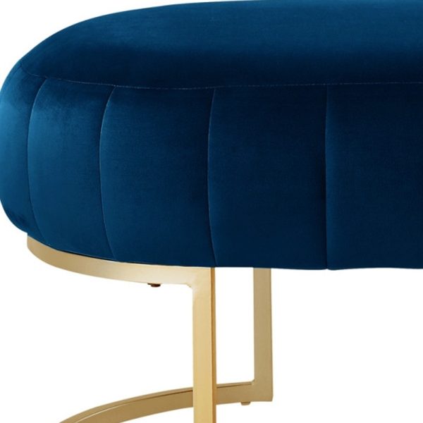 53" Navy Blue and Gold Tufted Velvet Upholstered Bench - Image 4