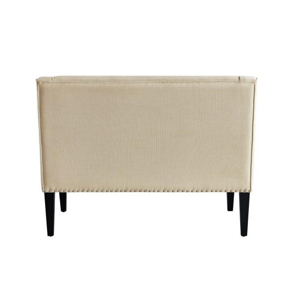 45" Beige and Black Upholstered Linen Bench - Image 4