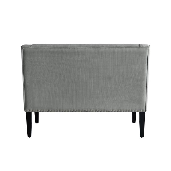 45" Light Gray And Black Upholstered Linen Bench - Image 4