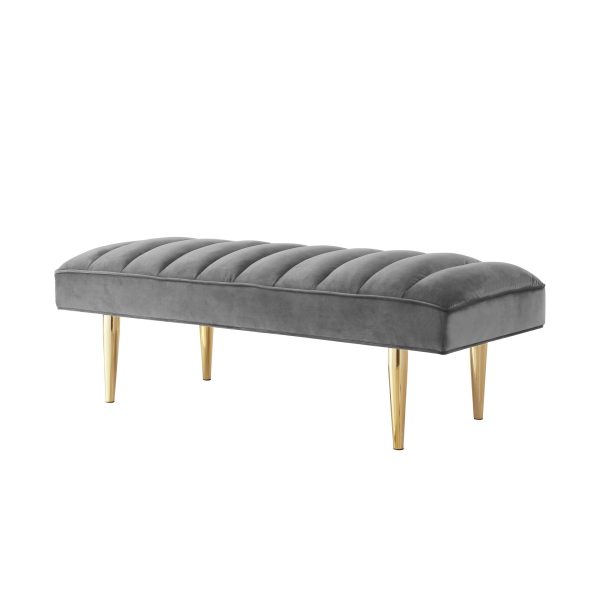 53" Light Gray And Gold Upholstered Velvet Bench - Image 3