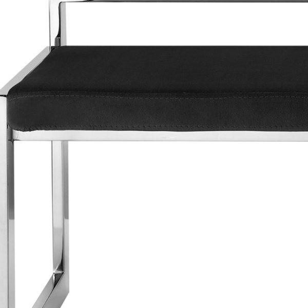 48" Black and Silver Velvet Upholstered Bench - Image 3