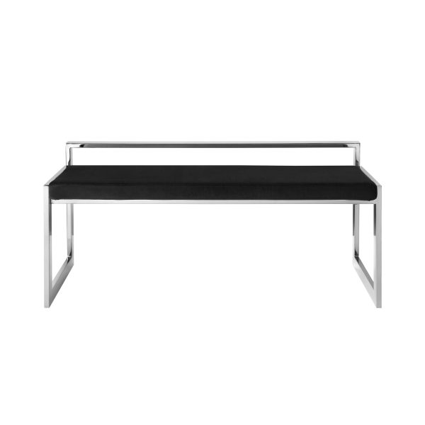 48" Black and Silver Velvet Upholstered Bench - Image 2