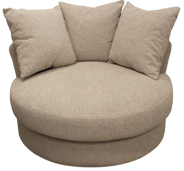 44" Sand Linen Upholstered Swivel Round Accent Chair And Toss Pillows - Image 2