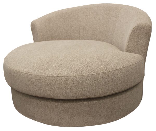 44" Sand Linen Upholstered Swivel Round Accent Chair And Toss Pillows - Image 3