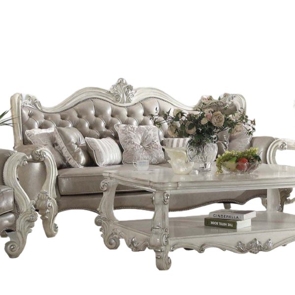 90" Gray Faux Leather Curved Sofa And Toss Pillows With Bone Legs - Image 3