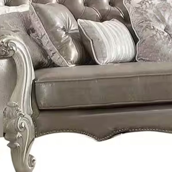 90" Gray Faux Leather Curved Sofa And Toss Pillows With Bone Legs - Image 4