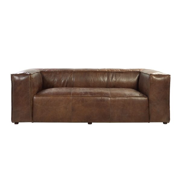 98" Brown Top Grain Leather Sofa With Black Legs - Image 2