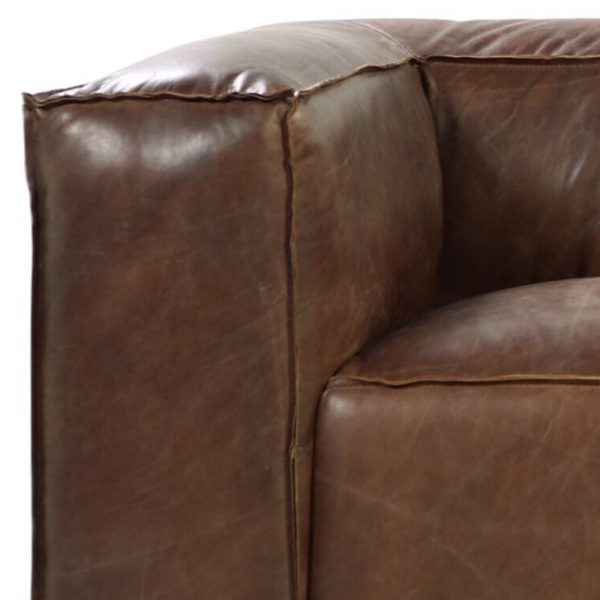 98" Brown Top Grain Leather Sofa With Black Legs - Image 3