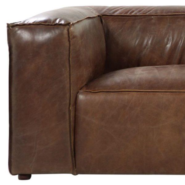 98" Brown Top Grain Leather Sofa With Black Legs - Image 4