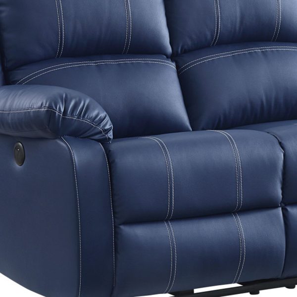 81" Blue Faux Leather Reclining USB Sofa With Black Legs - Image 3