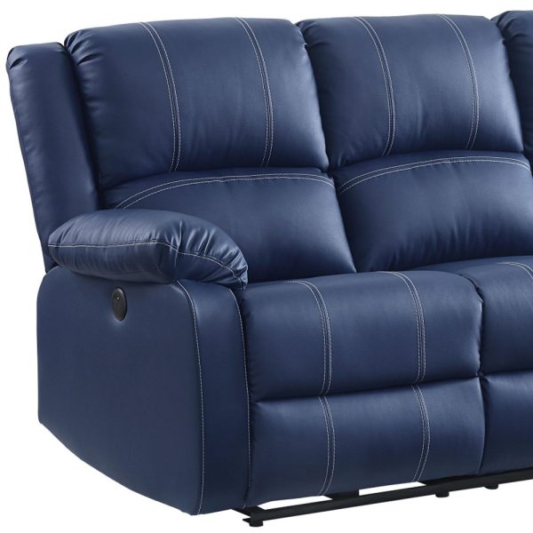 81" Blue Faux Leather Reclining USB Sofa With Black Legs - Image 4