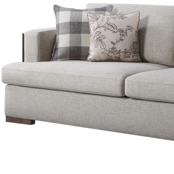 92" Beige Fabric Sofa And Toss Pillows With Brown Legs - Image 4