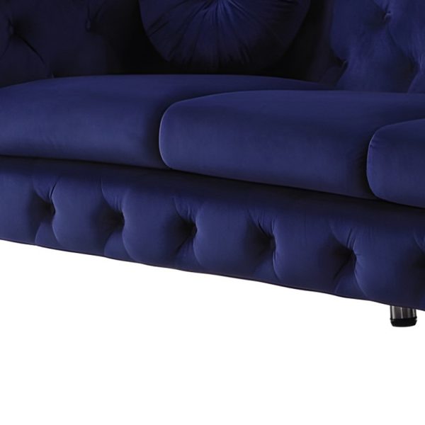 90" Blue Velvet Chesterfield Sofa With Silver Legs - Image 4